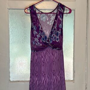 Women’s Purple Animal Print and Floral Front Twist Maxi Dress Size M-L